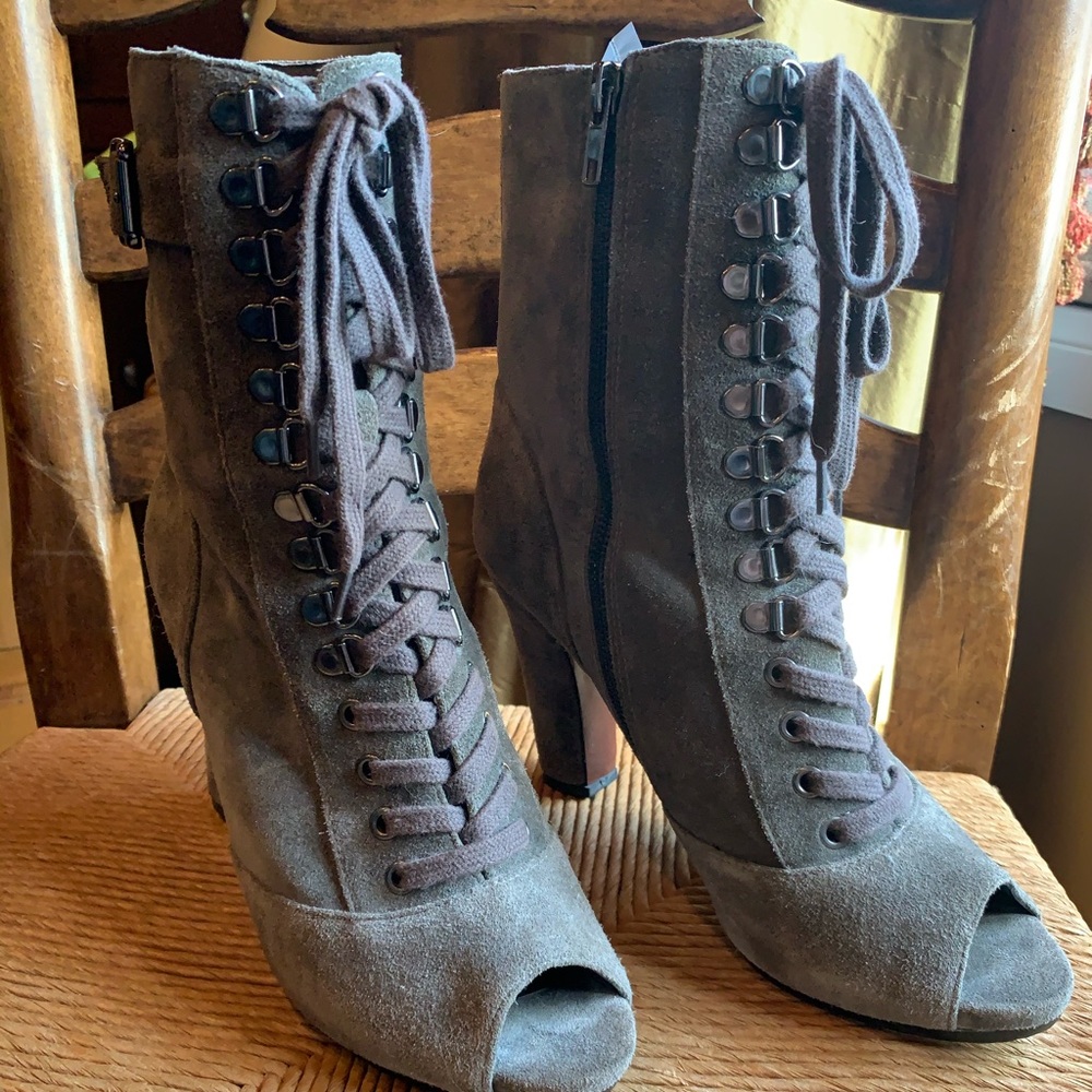 Sam Edelman suede peep toe boots.